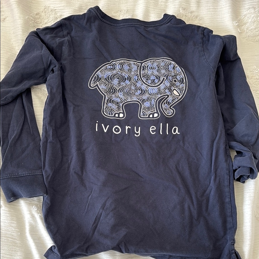 Ivory Ella Blue Long Sleeve Tee with Elephant Design